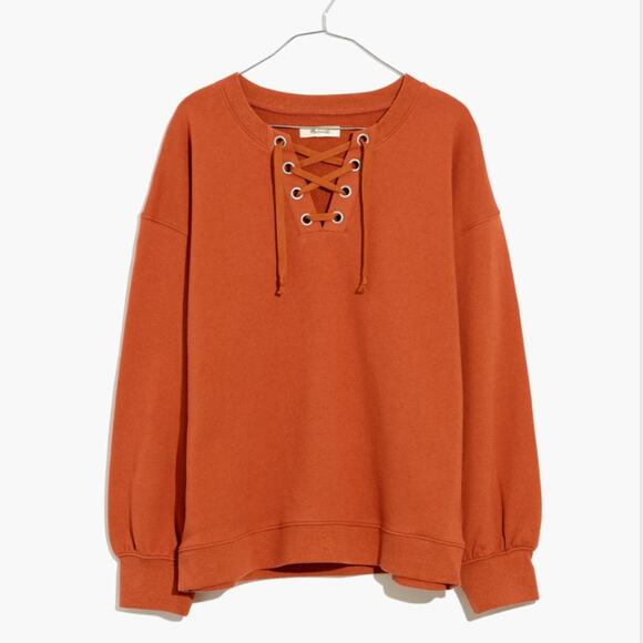 Madewell Tops - NWT MADEWELL Cotton Hemp Lace Up Sweatshirt Orange Rust Large